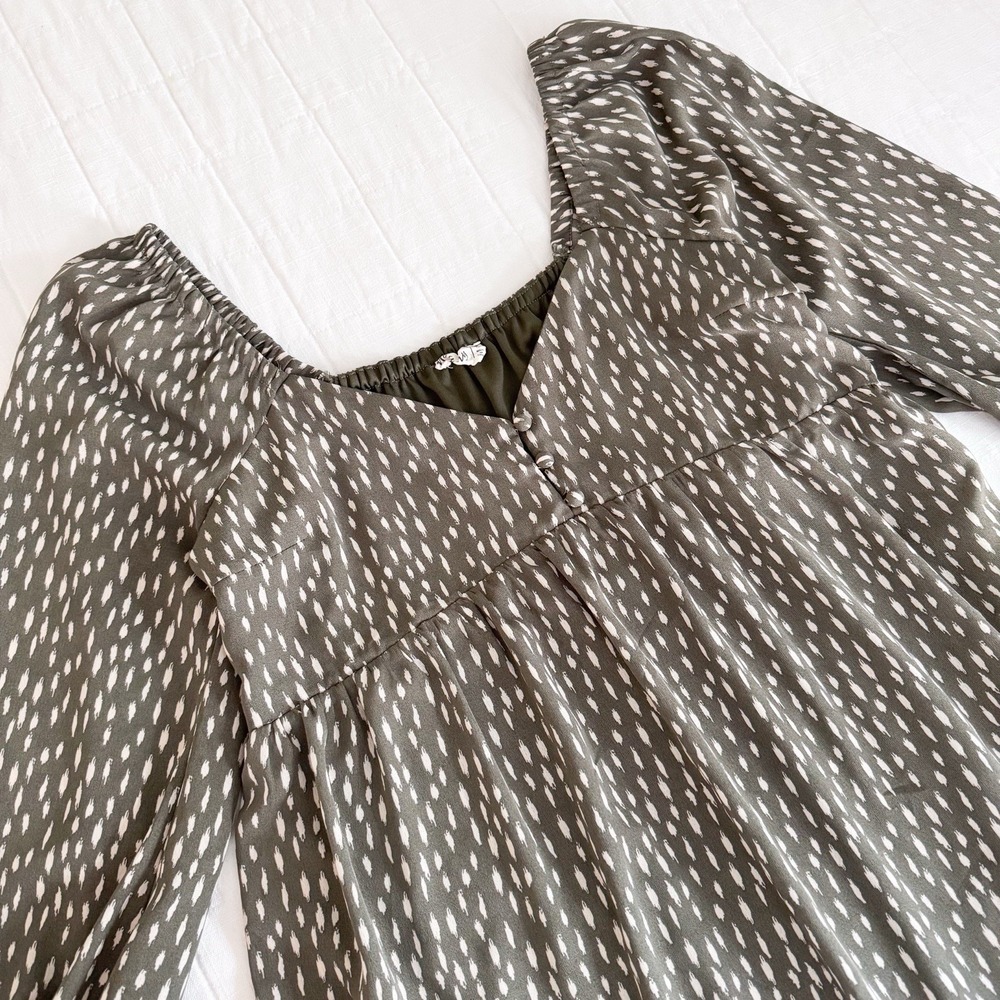 Women's Long Sleeve Dress MEDIUM. Green Polka Dot Mini Dress Lined. New In. Fall